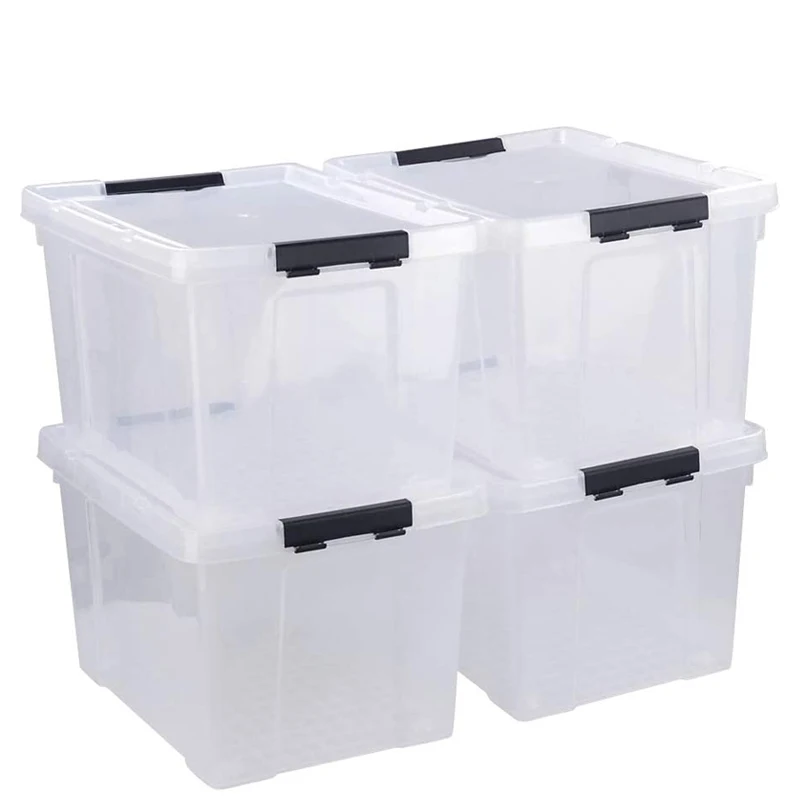 Citylife 30L 55L 65L 84L 120 Litres BPA Free Clear Transparent Plastic Storage Container Bins Plastic Tote Box with Lid Buckles