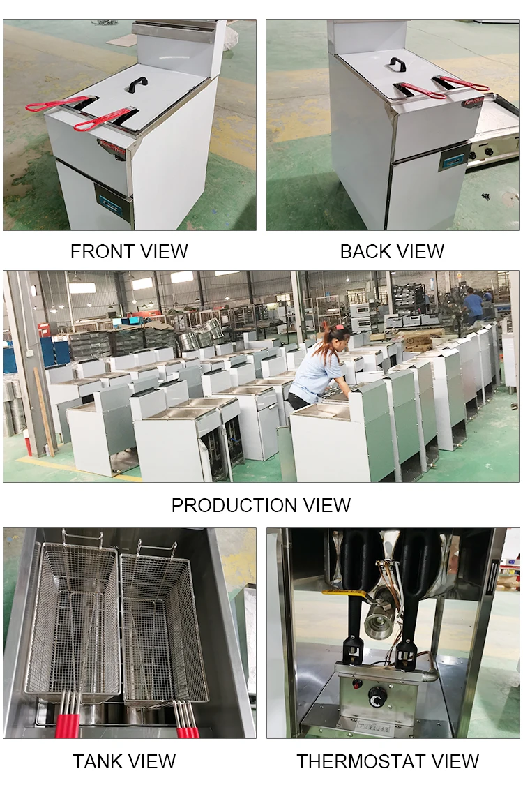 28L Stainless Steel 1 tank 2 basket Commercial Chicken Potato Chips Gas Deep Fryer with Temperature Control