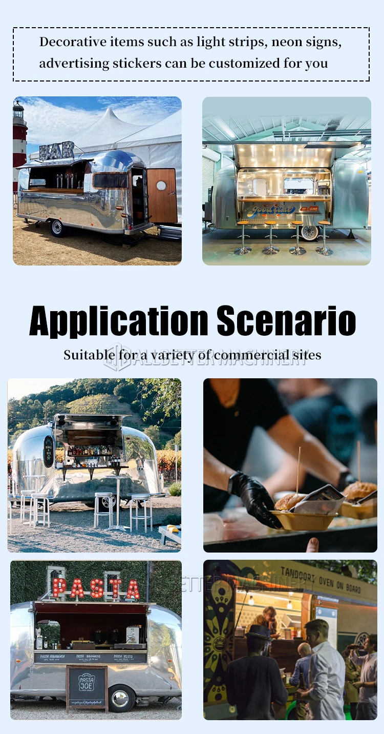 Mobile Ice Cream Coffee BBQ Fast Food Truck Fully Equipped Airstream Bar Mobile Kitchen Food Trailer for Sale