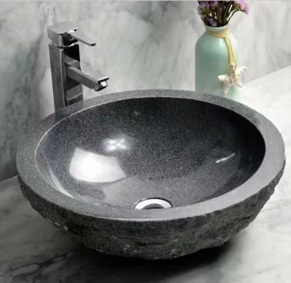 Natural Stone Sink Black Granite Stone Bathroom Sink Hand Basins for Sale