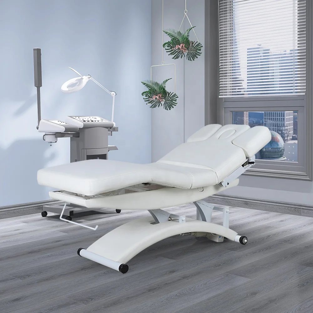 New White Esthetician Body Therapy Spa Treatment Salon Cosmetic 3 Electric Motor Extension Beauty Lash Facial Bed Massage Table