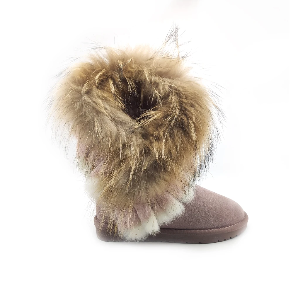 
CF-077 Free Samples Beautiful Genuine Leather Racoon Fur And Rabbit Fur Wholesale Lady Boots, Winter Women Snow Boots Fashion 