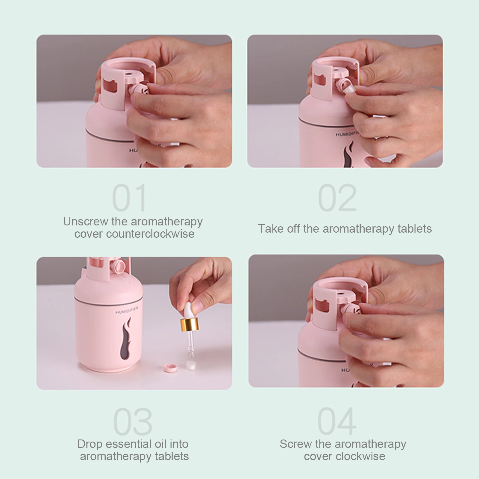 The Newest Gas Cylinder Cute Diffuser Gas Holder LED Air Humidifier for Work Car Essential Oil Diffuser 2022