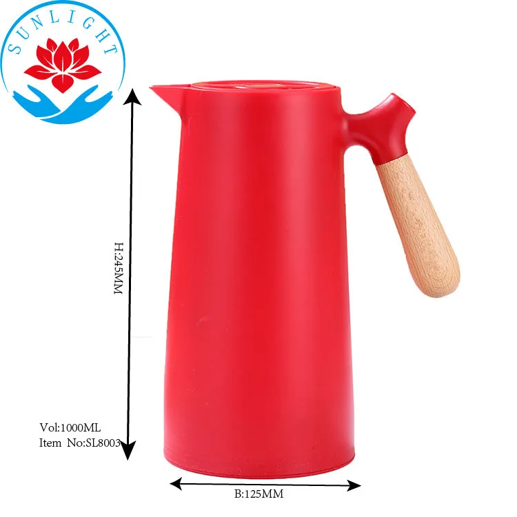 Hot Selling Wooden Handle Thermos Pot Double Wall Vacuum Insulated Thermal Coffee Carafe Thermos pot