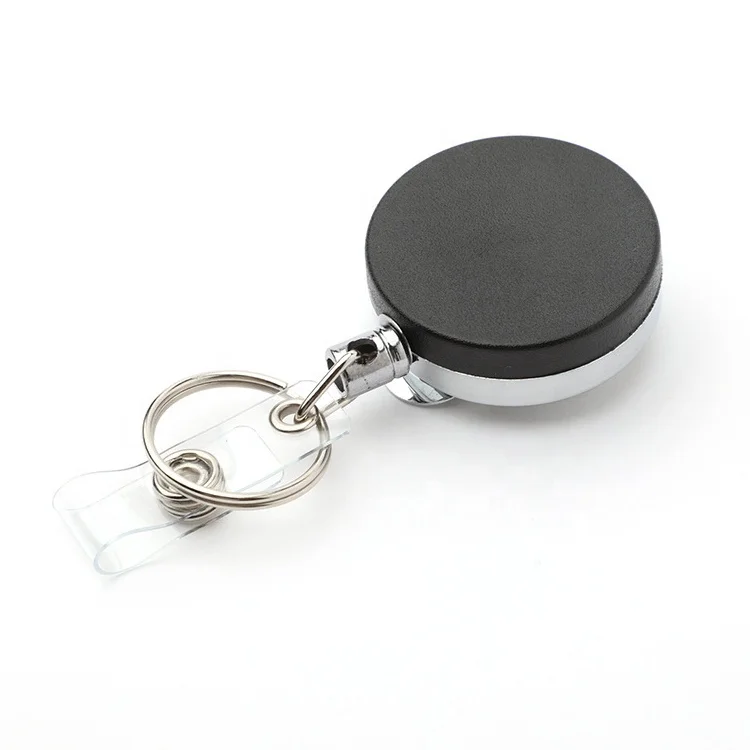Strong Belt Clip Metal Wire Cable Heavy Duty Round Plastic Retractable Keychain Clip Yoyo Badge Reel with Key ring and ID Strap