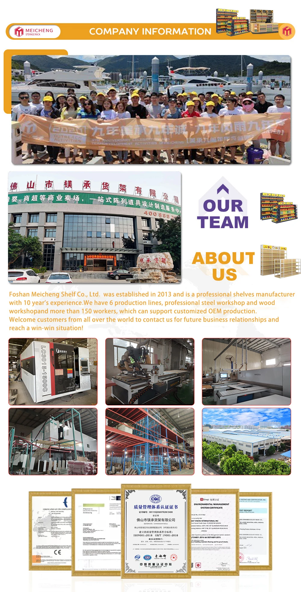 Meicheng Customized Size Single Sided Wooden Display Supermarket Racks Shelves Wall Storage Shelf With Cabinet