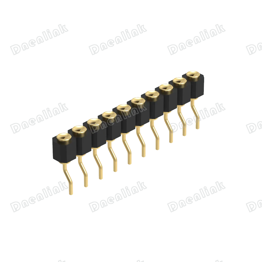 Dnenlink 2.54mm pitch Single Row H2.5mm Concave contact  Right Angle Female Header DIP type PogoPin header