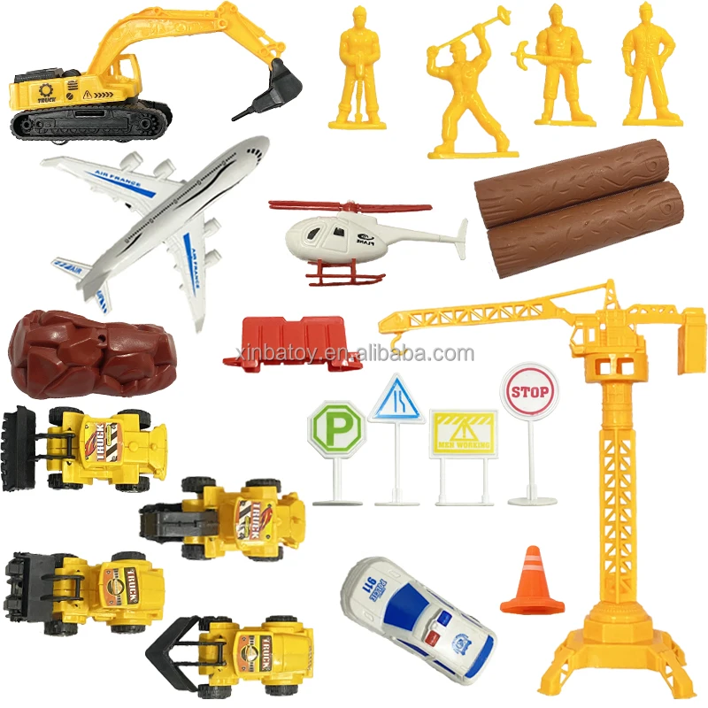 Engineering Vehicle Toy Model Plane Aircraft And Helicopter Toy Excavator Car Model Set Plastic Toy Car For Children