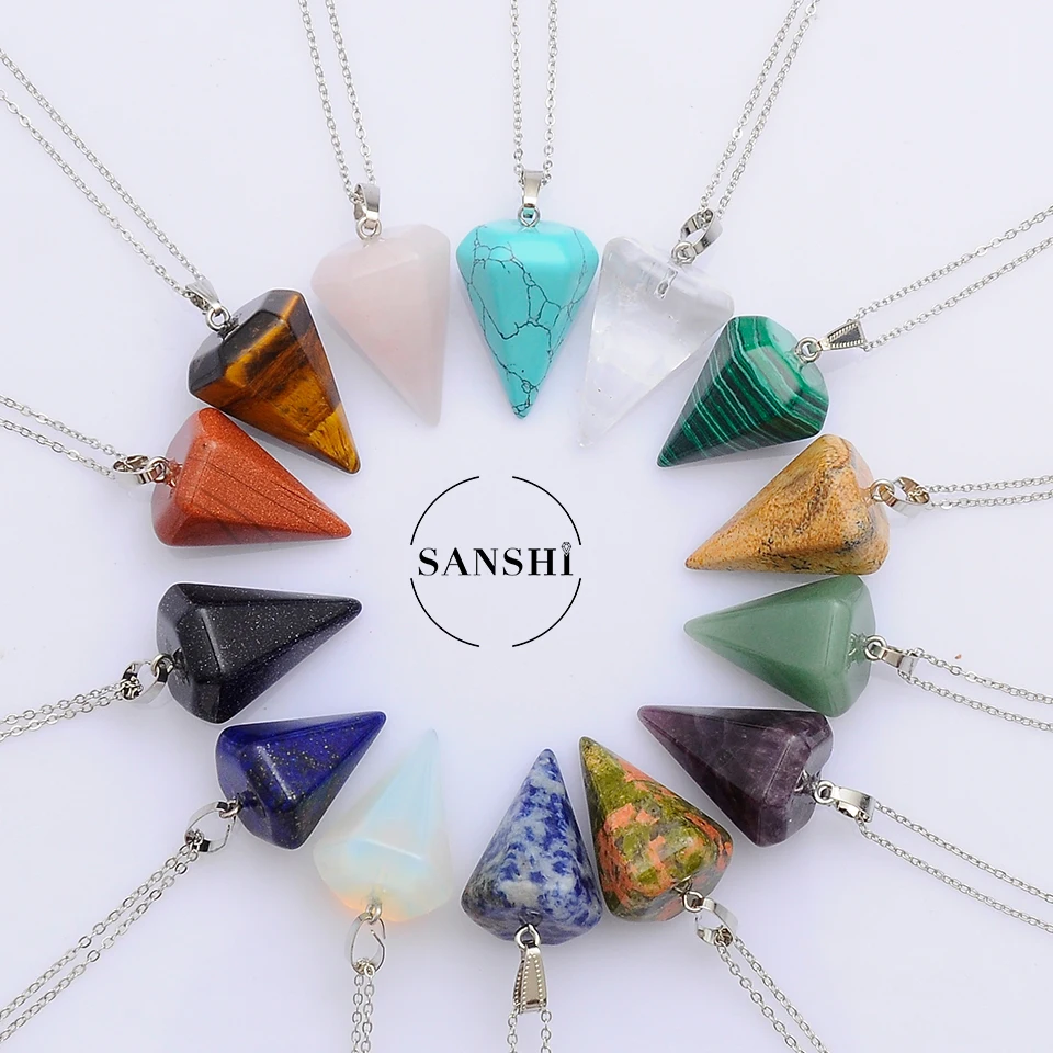 Wholesale Multicolor Nature Stone  Hexagonal Cone Pendant Charm Pendants Agate Pendants