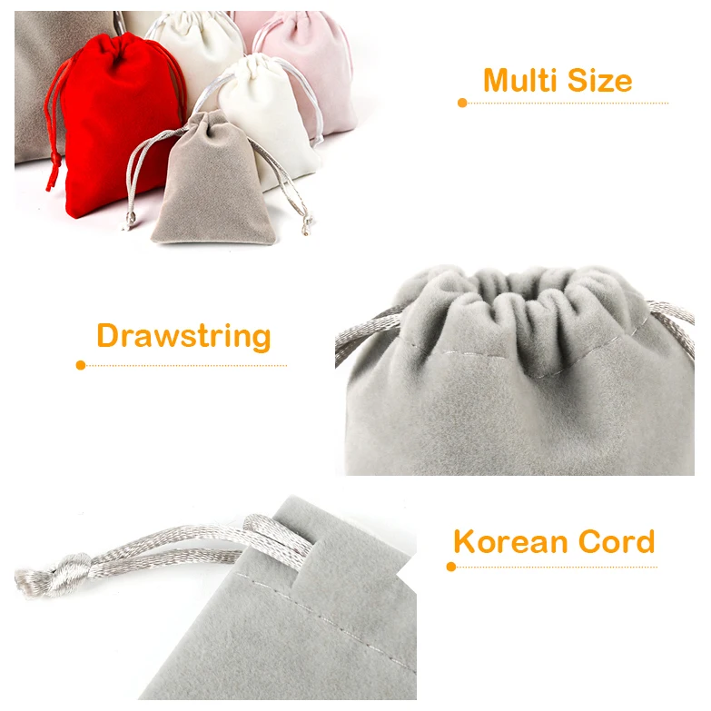 Whole White Pink Red Grey Cotton Flannel Velvet Suede Custom OEM Customized Logo Style Drawstring Dust Bag