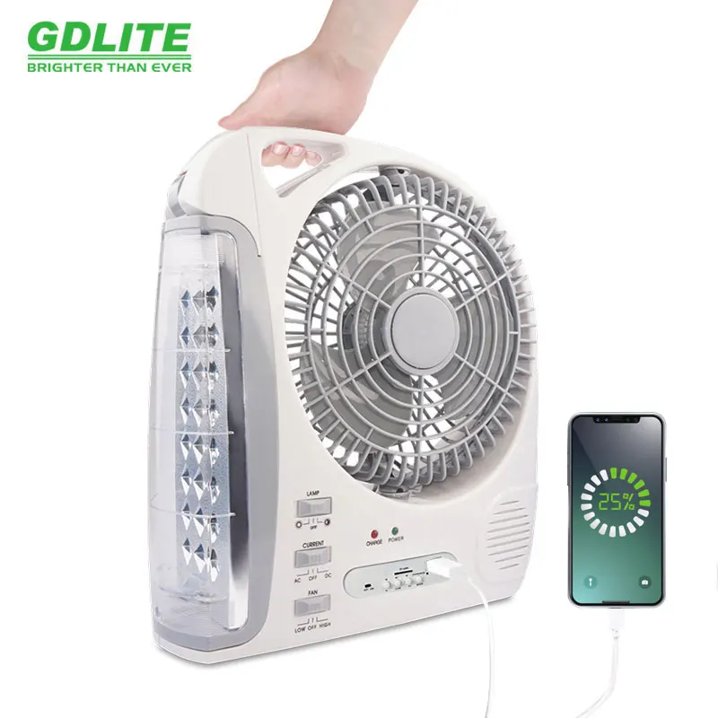 Fan solar GDLITE 8028 rechargeable solar fan with radio music 12 inch fan