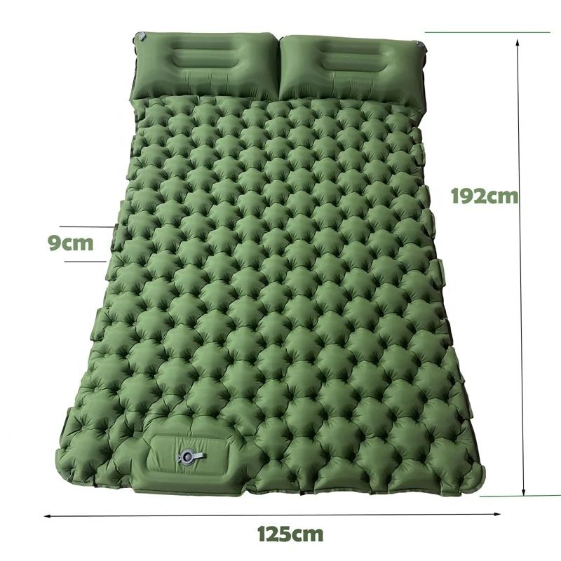 Portable Double Camping Sleeping Pad, Inflatable Camping Pad Foot Press Ultralight 2 Person Camping Mat with Pillow