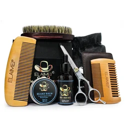 ELAIMEI private label custom logo grooming mens beard care set kit,beard brush and comb set,men gift beard set