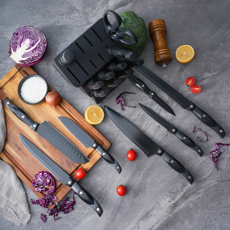 19 Pcs Premium Stainless Steel Knife Block Set Professional Luxury Acrylic Handle Knife Set for Kitchen with Block