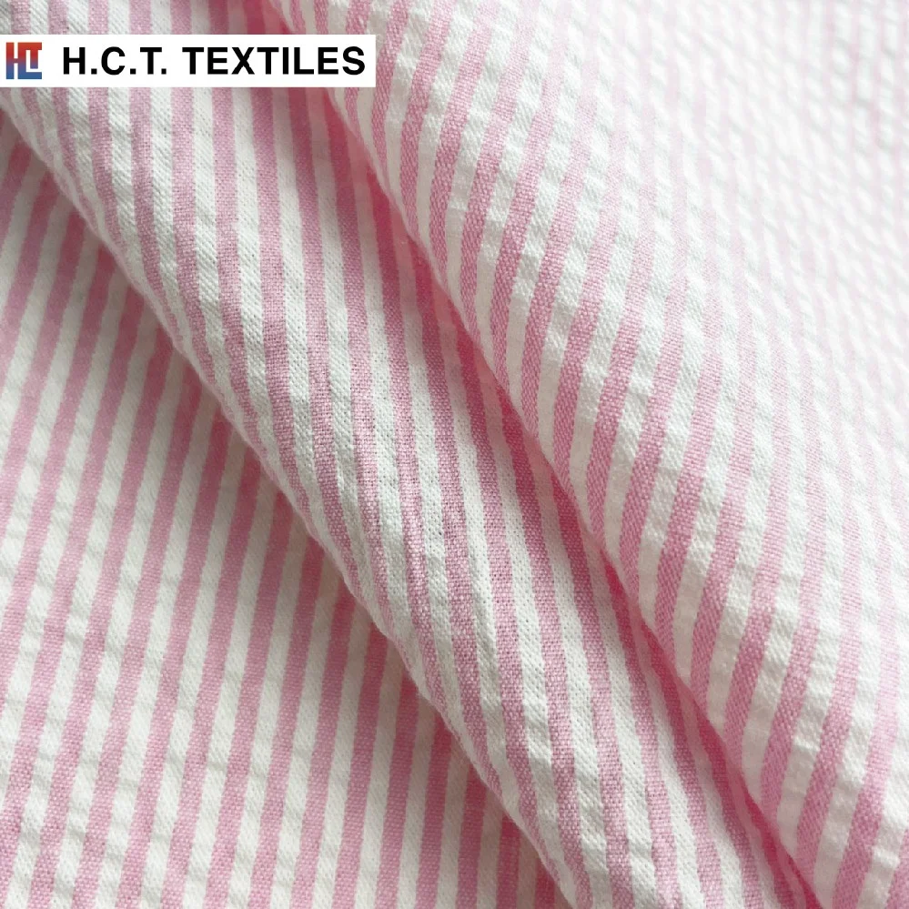 Stretch casual stripe 145g cotton spandex fabric seersucker