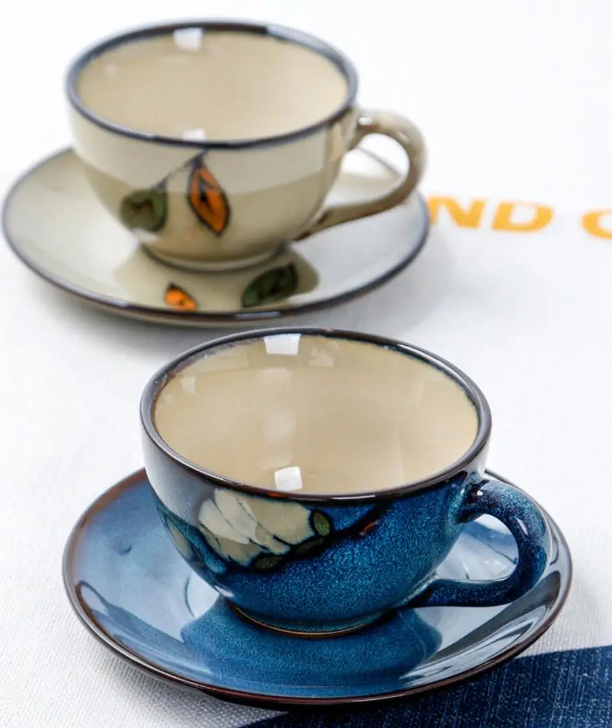 Hot Selling Customized Ceramic Stoneware Household Coffee Cup Set With Saucer & Hanging Ear
