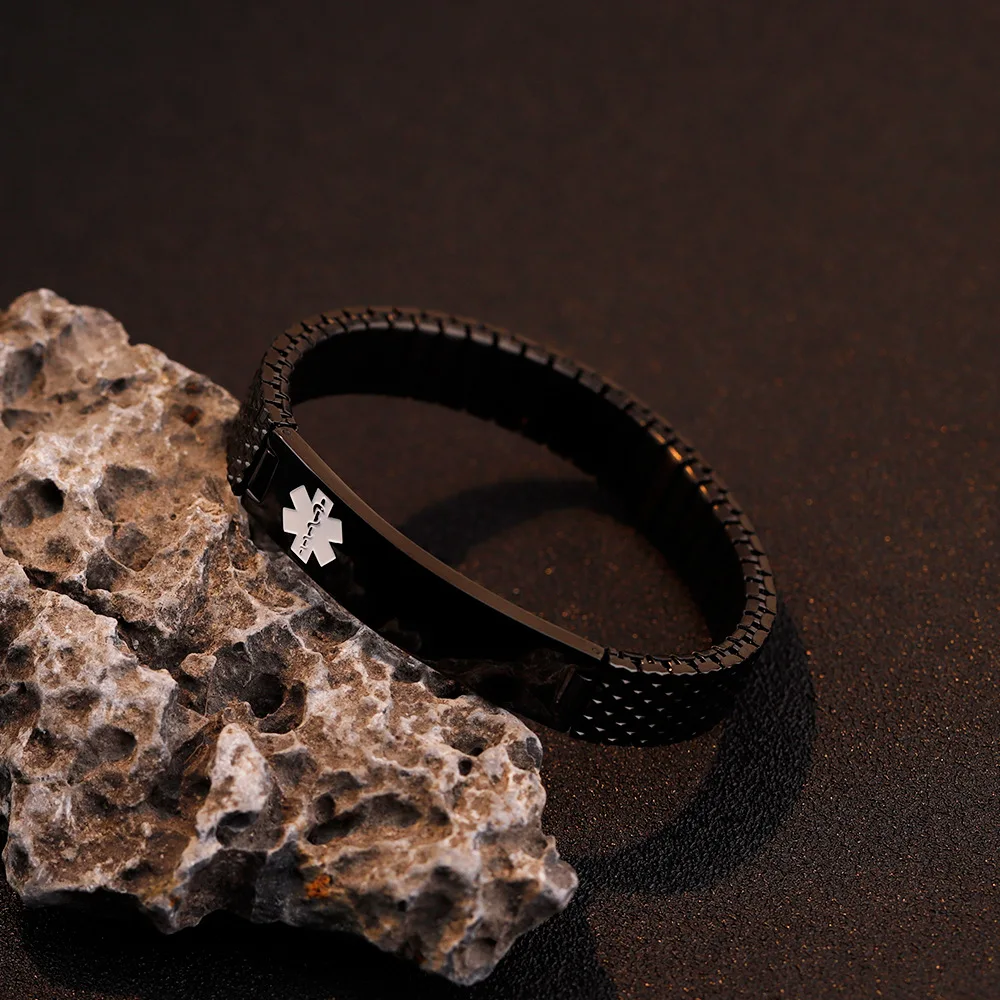 Dropshipping Custom Stainless Steel ID  Bracelets for Women Men Diabetes Medical Alert Bracelets