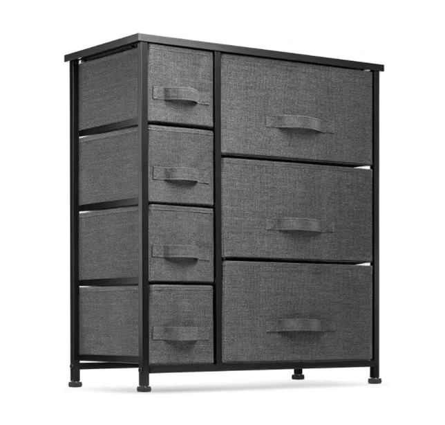 Tall Dark Grey Brown Fabric Storage Tower 7 Drawers Dresser Chest Bedroom Furniture