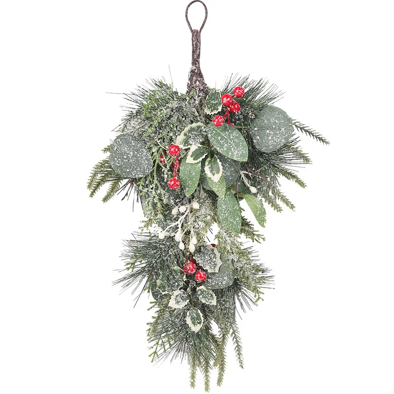 Wholesale Door Decoration Customized Artificial Christmas Wreath Roll Ren Color Wood with Pinecone for Indoor Outerdoor Red