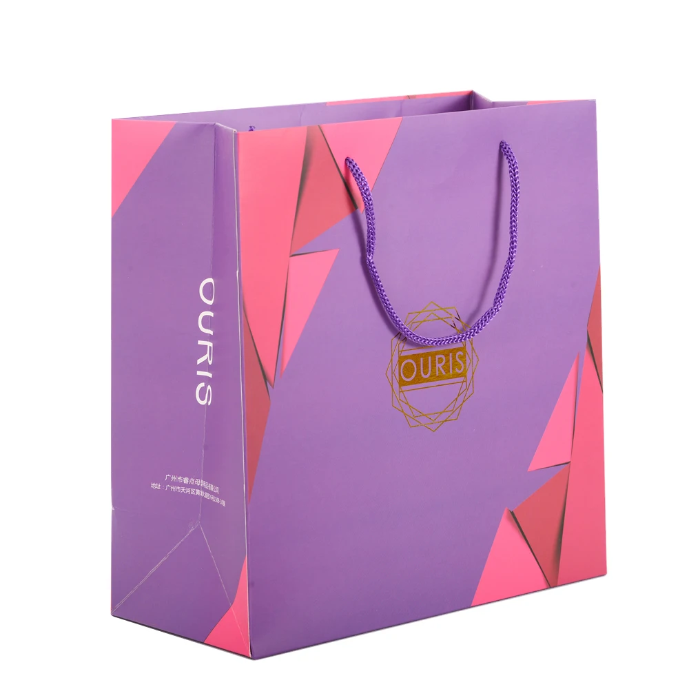 Custom Logo On Flat Paper Boutique Shopping Bag Purple