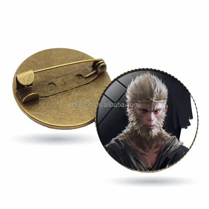 Custom Black Myth Wukong Metal Time Gem Brooch Retro Chinese 3D Game Pin Plated Alloy for Clothing Use