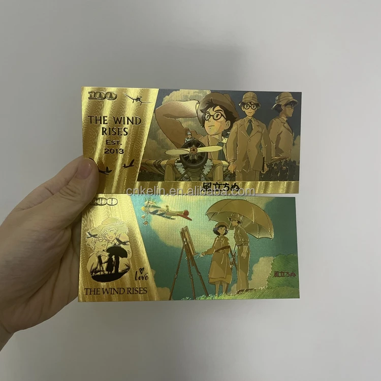 Waterproof 4 types unique anime cartoon bill 100 plastic card 24k gold plated foil banknote with custom design