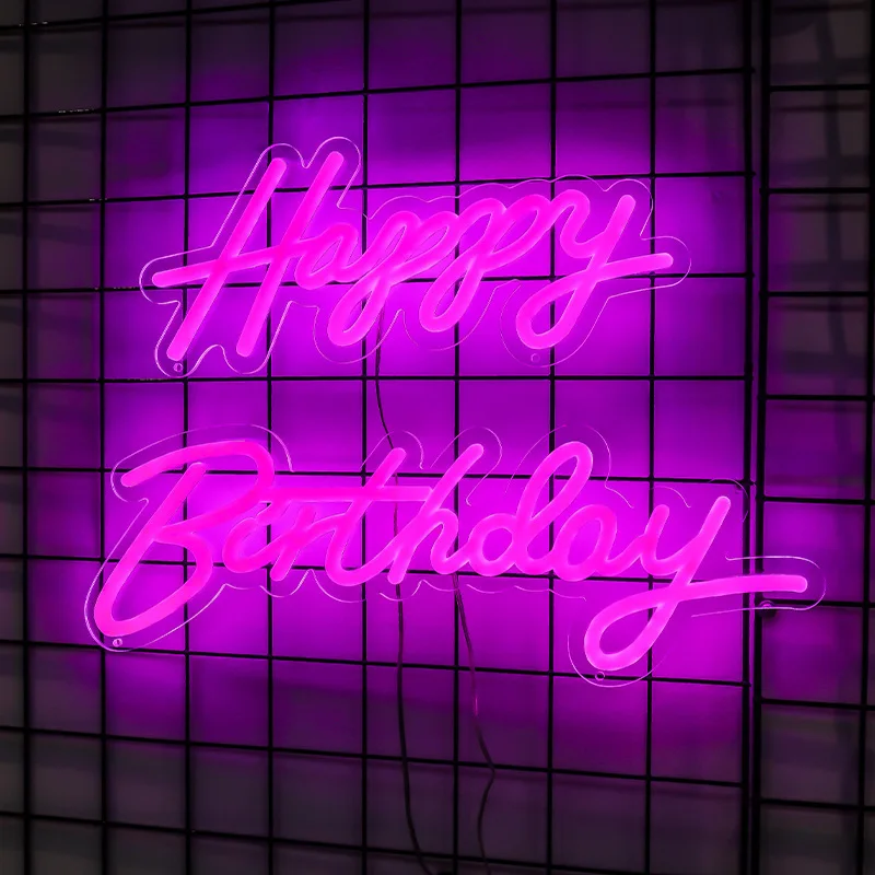 Amazon Happy Birthday LED Neon Sign Letter Shape Lamp Luminous Word For Advertising Party Logo Neon Lamp