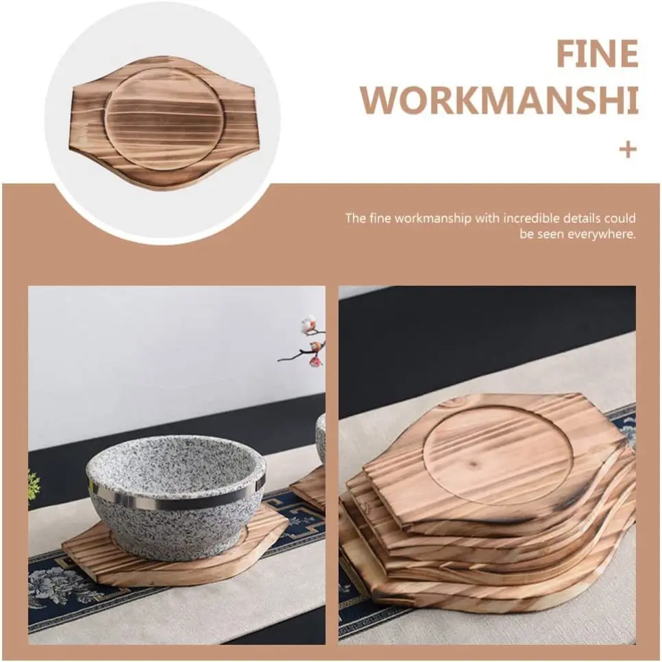 Thickening Anti-Heat Teppanyaki Wooden Board Korean Bibimbap Wooden Serving Tray Solid Wood Hot Pot Stone Bowl Serving Base