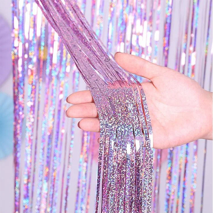 Wedding Engagement Laser Thicker Fringe Metallic Tassel Background Party Birthday Backdrop Decoration Laser Rain Foil Curtains