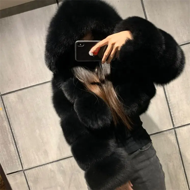 Новое зимнее пальто куртка Женское большого размера из искусственного лисьего меха с капюшоном модное короткое стильное для женщин