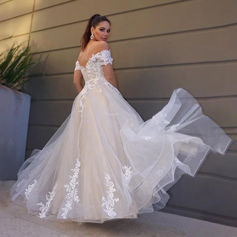 new style white wedding dress for bride ball gown vestido off-shoulder slim wedding dress