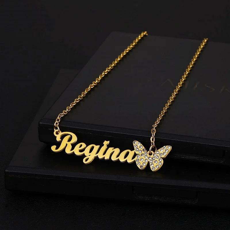 New product listing European and American DIY letter name stainless steel full diamond butterfly personalized jewelry