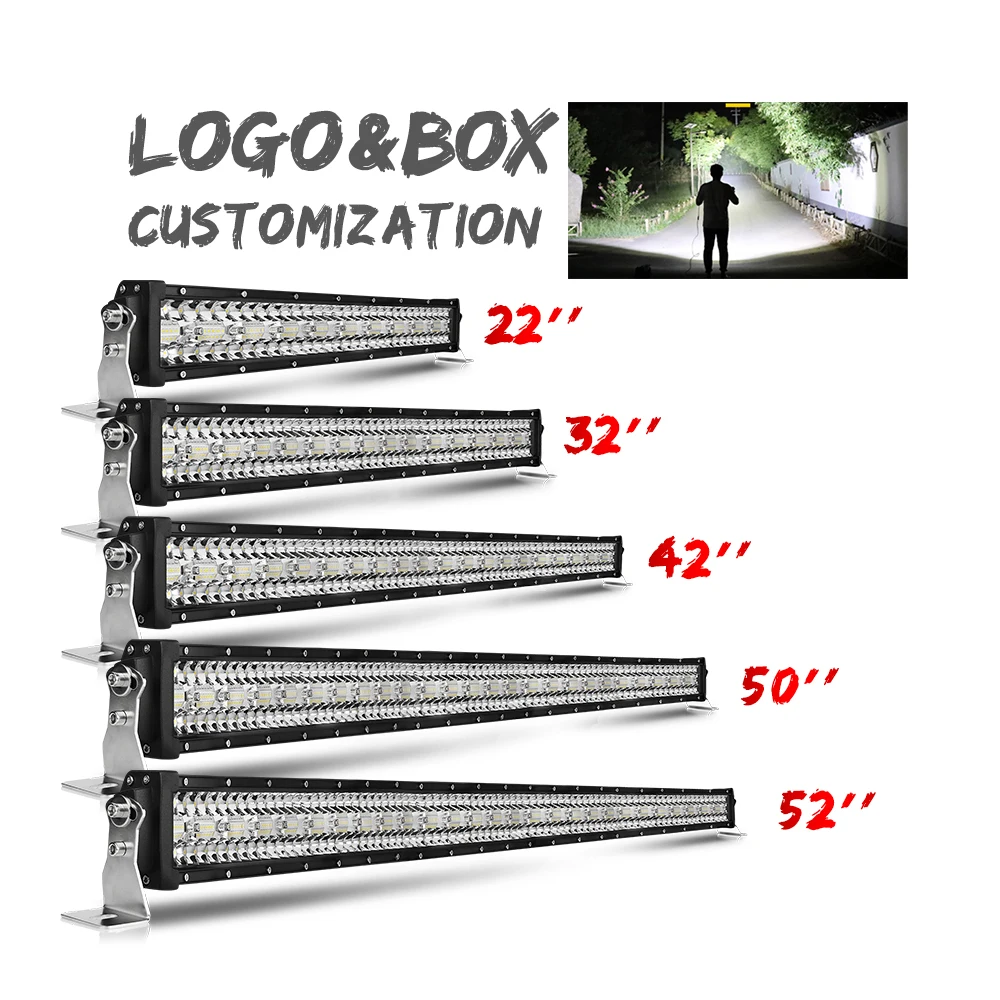 
 Оптовая продажа, сверхъяркий прожектор на крыше с тремя рядами, 260 Вт, 325 Вт, 4x4, 22, 32, 42, 50, 52 дюйма, для внедорожников, грузовиков, легковых автомобилей, изогнутый СВЕТОДИОДНЫЙ прожектор  