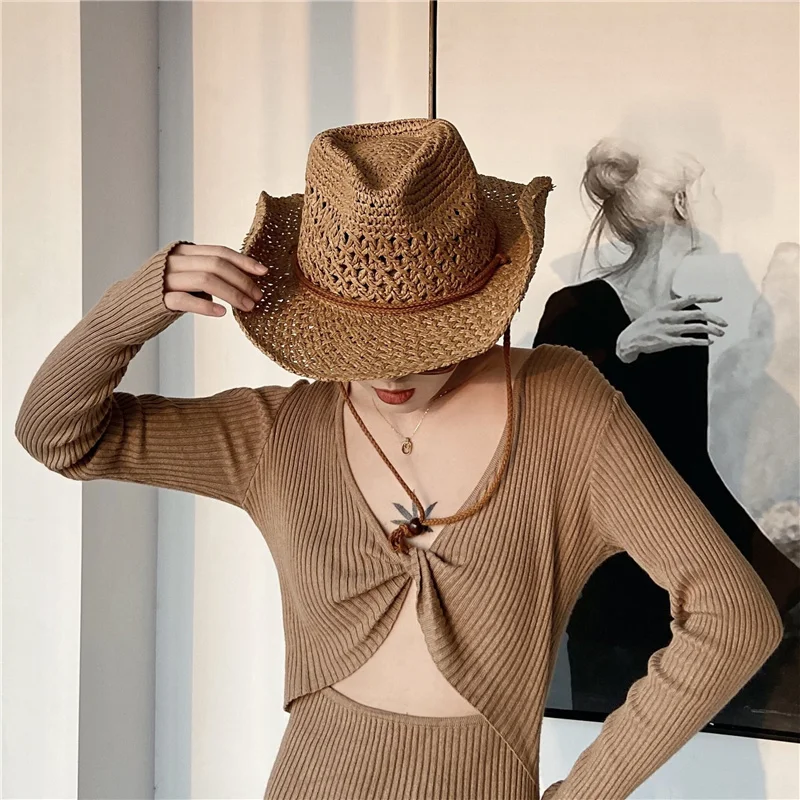 Summer Cowboy Sun Hats For Woman Man Beach Straw Hat For Men UV Protection Cap Chapeau Femme Paper Cowboy Hat