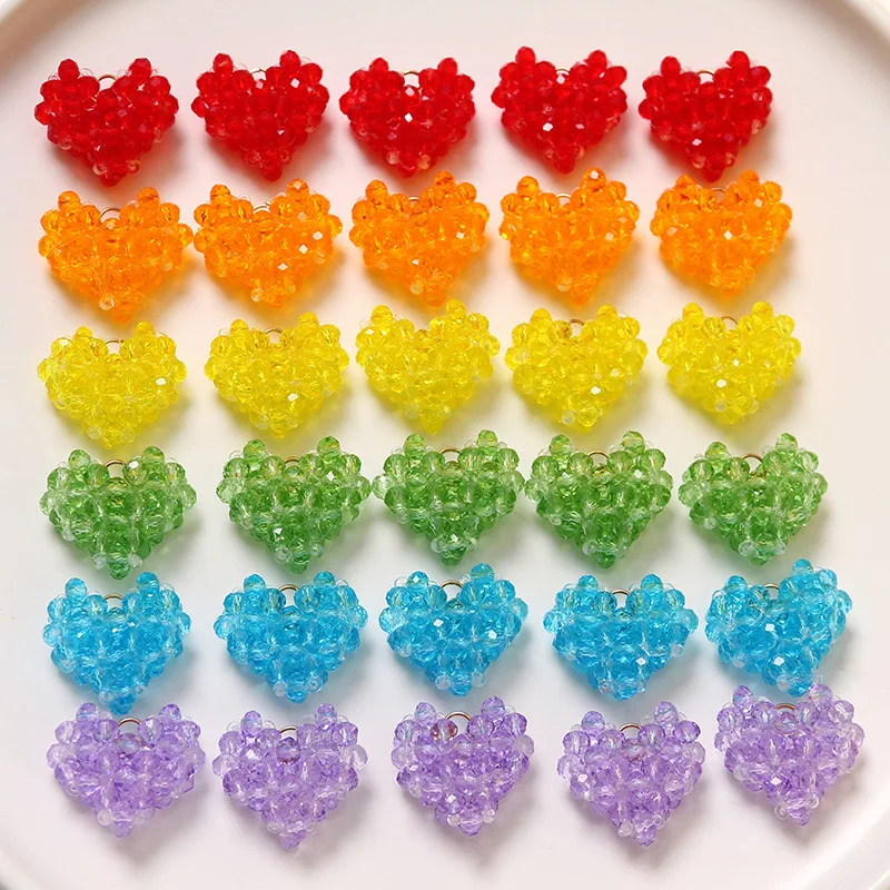 Wholesale Heart Pendant DIY Earpiece Acrylic Charms Weave Three-dimensional Bead Jewelry Making