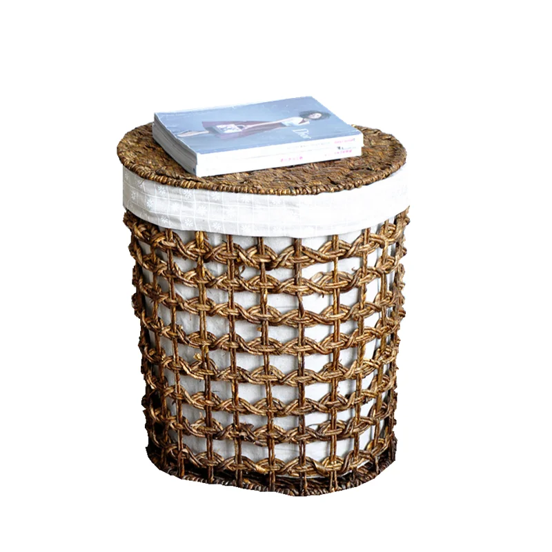 2023 hot sales handmade cheap woven grey laundry basket with cotton lining for hotel storage basket