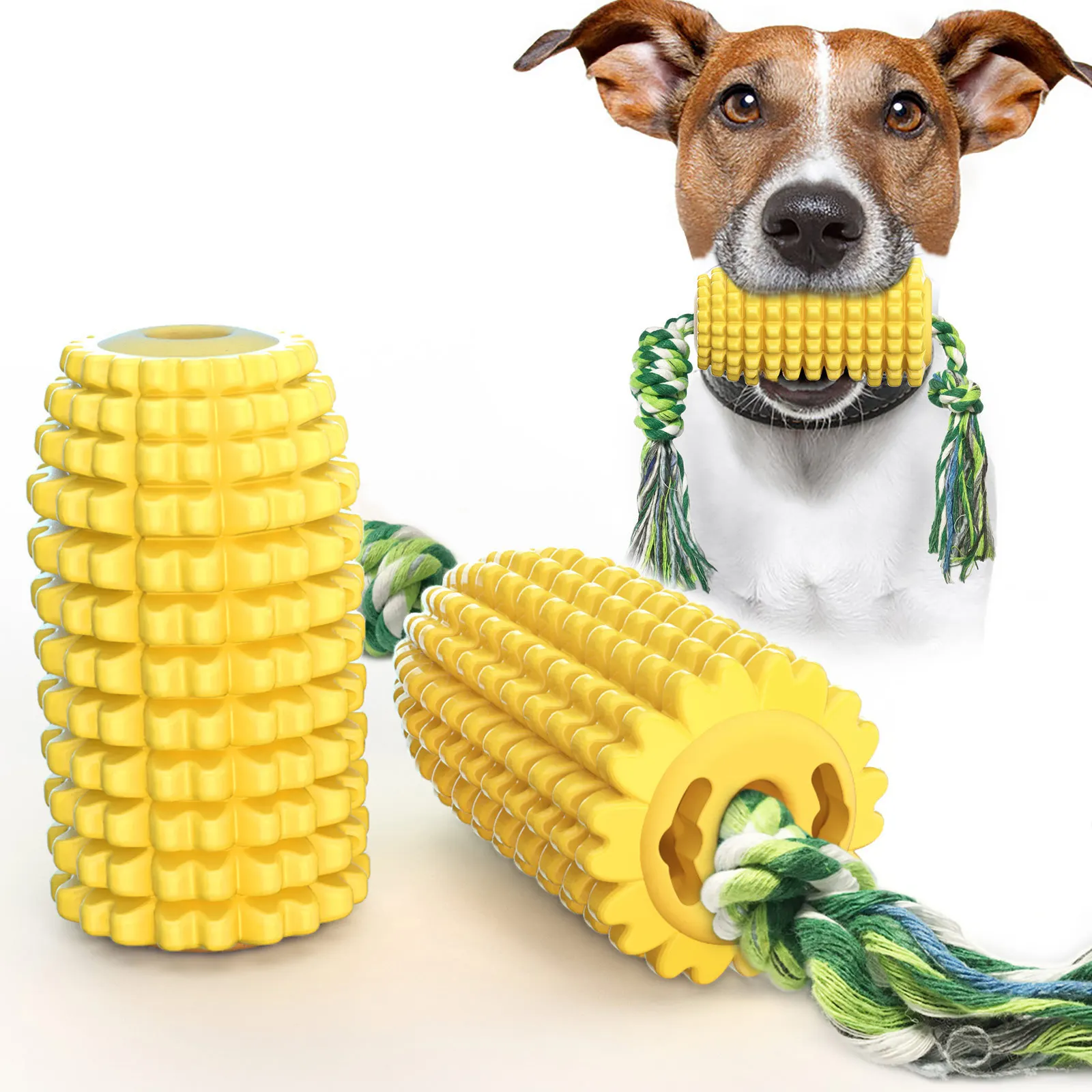 Wholesale Custom Eco-Friendly Dog Training Chew Corn Shaped Interactive Squeaky Pet Toy Sustainable and Cleaning Teeth Feature