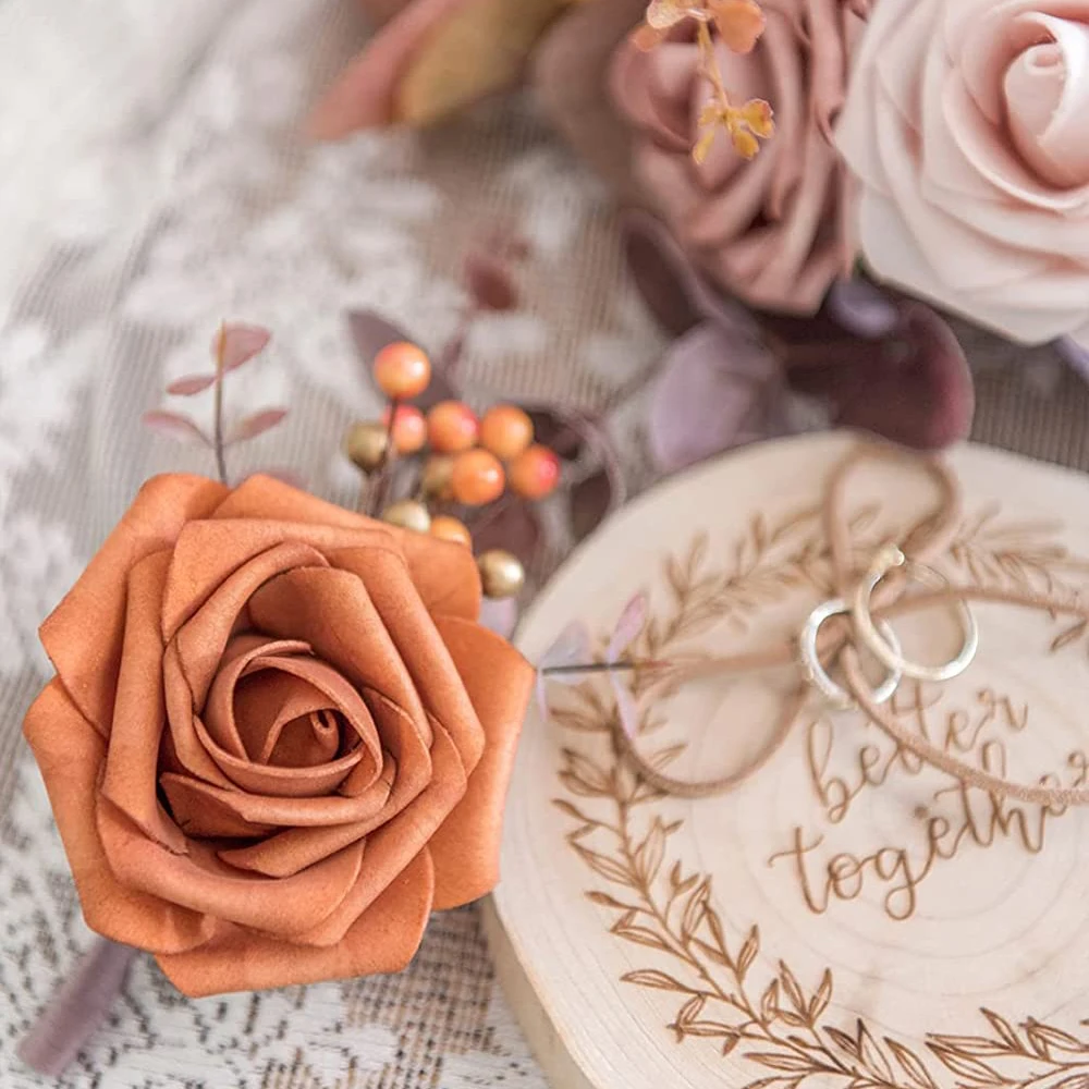 Ombre Artificial foam PE roses flowers shades of burnt orange rose for runner wedding table flower arrangement