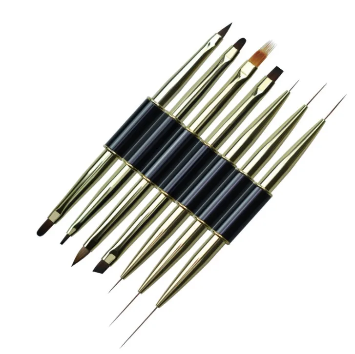Private Label Metal Handle Black Gold Color Nail Art Gel Ombre Brush Manicure Tool Nail Liner Line Painting Brush