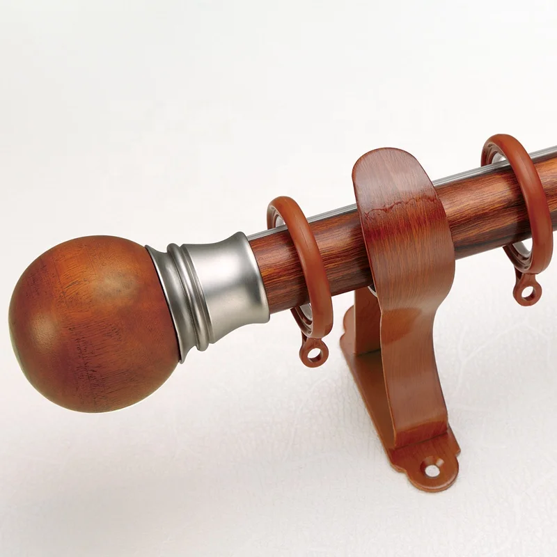 Ready ship home decor red yellow white wooden grain single metal curtain rod set with curtain rod support