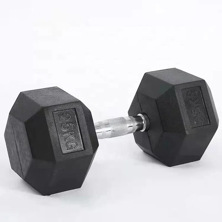 UNIQ Wholesale Black Hex Rubber Dumbbell Coated Gym Dumbbell Pounds Fitness Weight Custom Logo Rubber Hexagon Dumbbells