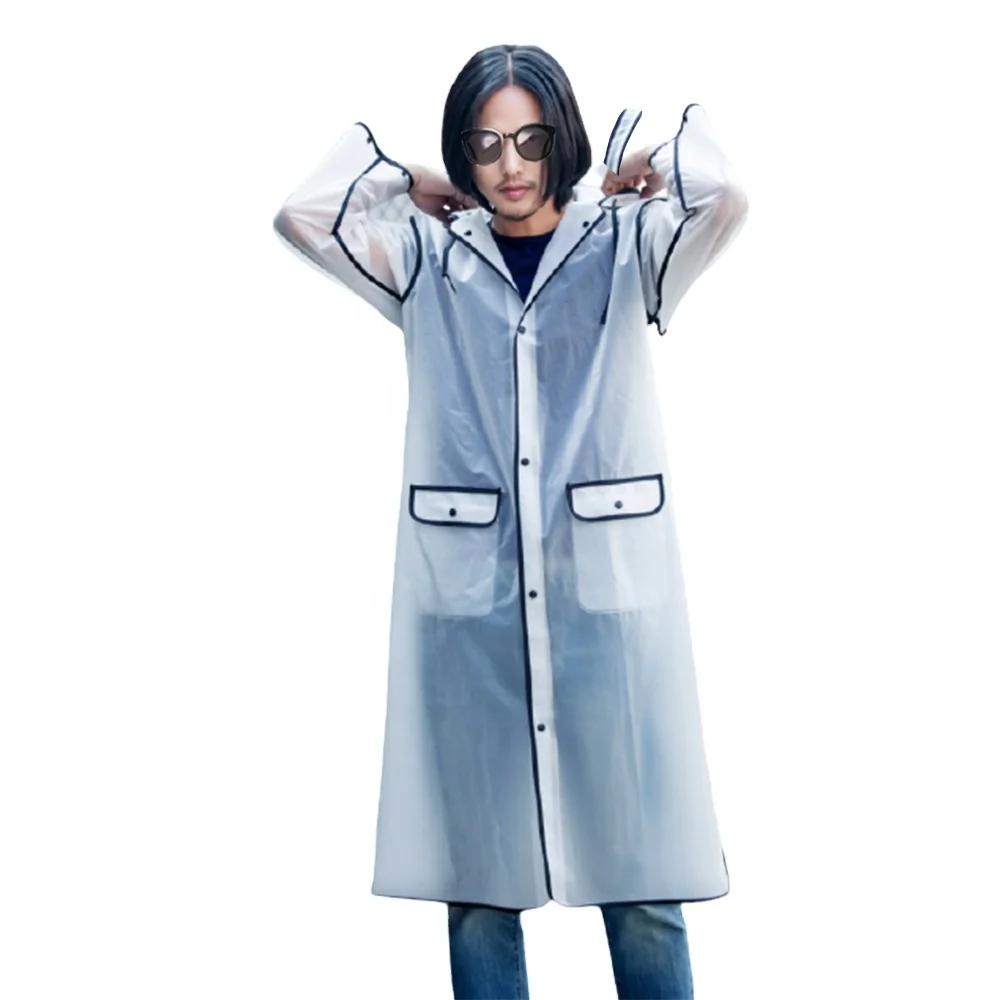 
EVA raincoat ladies transparent hood lightweight breathable outdoor waterproof raincoat 