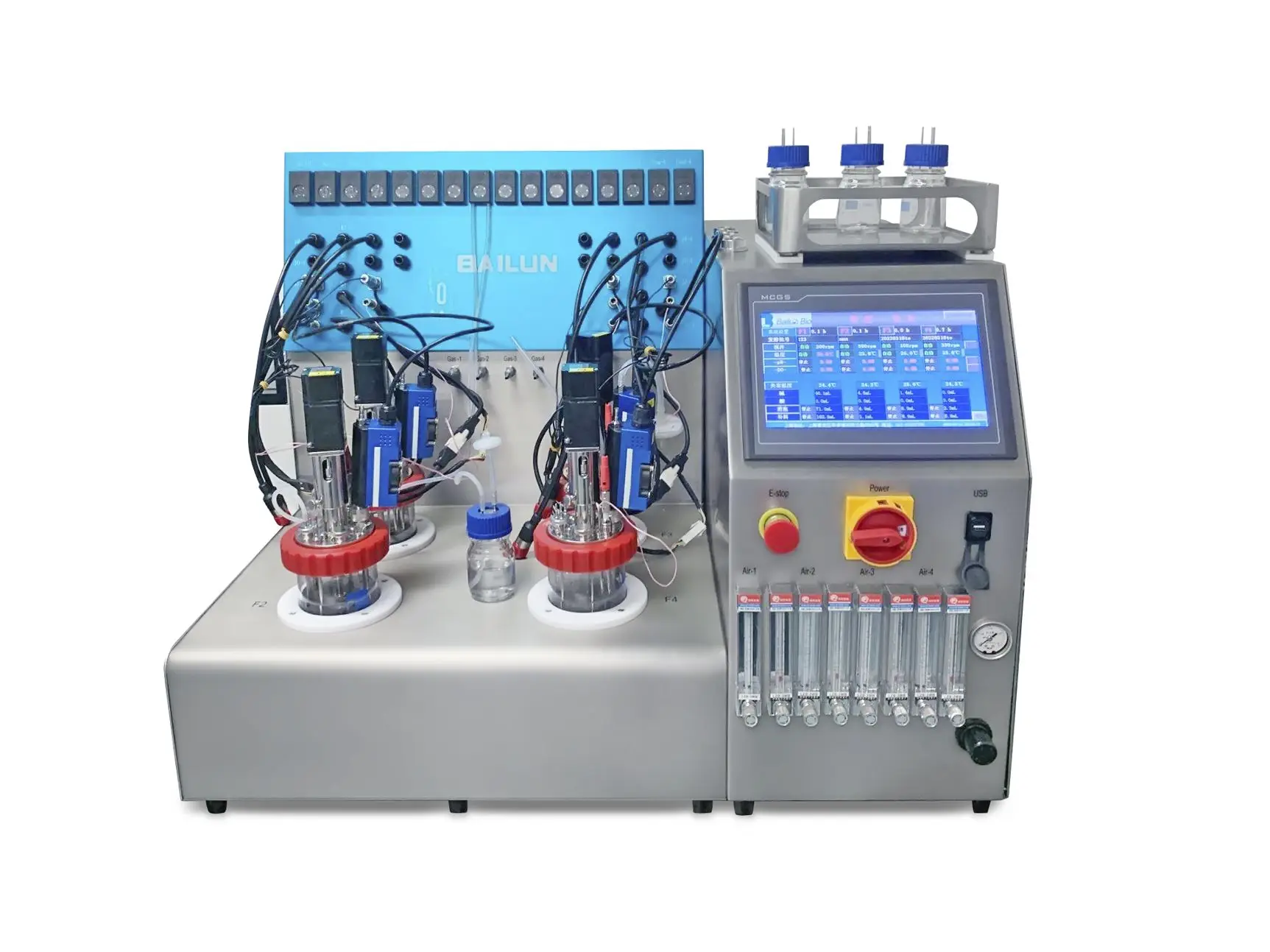 Wholesale high quality 1L four stage parallel bioreactor with the upper-driven direct-coupling mechanical stirring