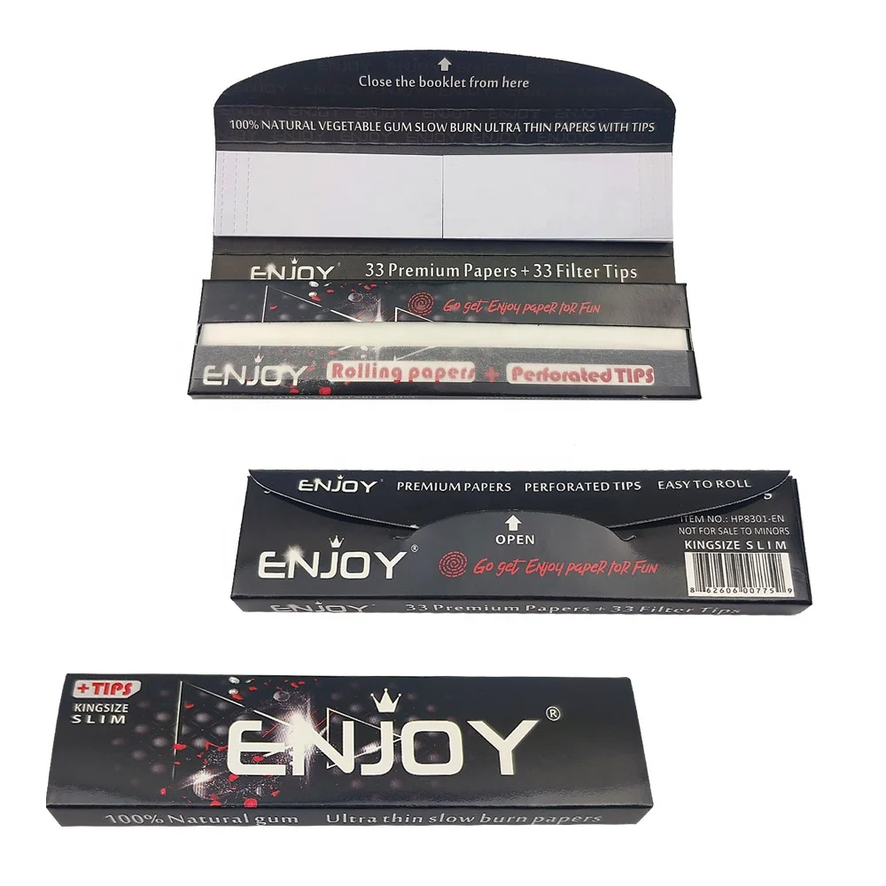 ENJOY Natural Arabic gum thin slow burn kingsize smoking rolling paper with filter tips