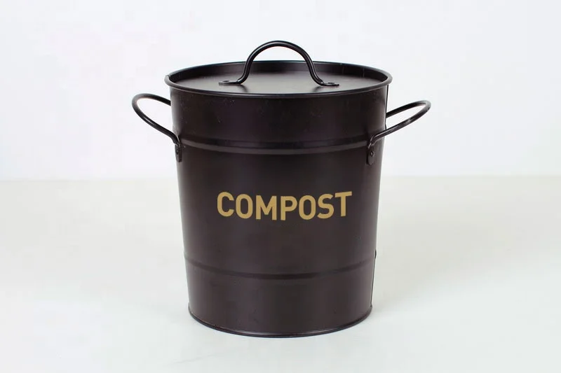 Kitchen Countertop White Compost Bin With Inner Bucket & Charcoal Filter Metal Food Waste Compost Pail