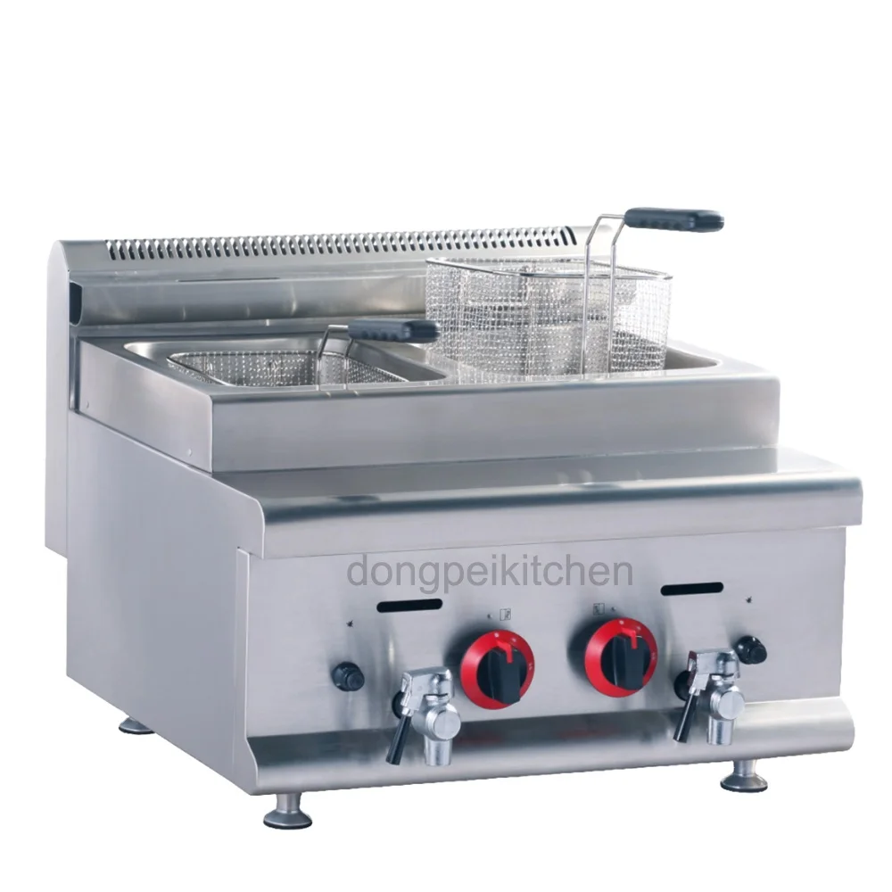 Commercial Restaurant Equipment Counter top Gas Chips Fryer/ Gas Deep Fryer/ 2 Tank 2 Basket Gas Fryer For Kitchen
