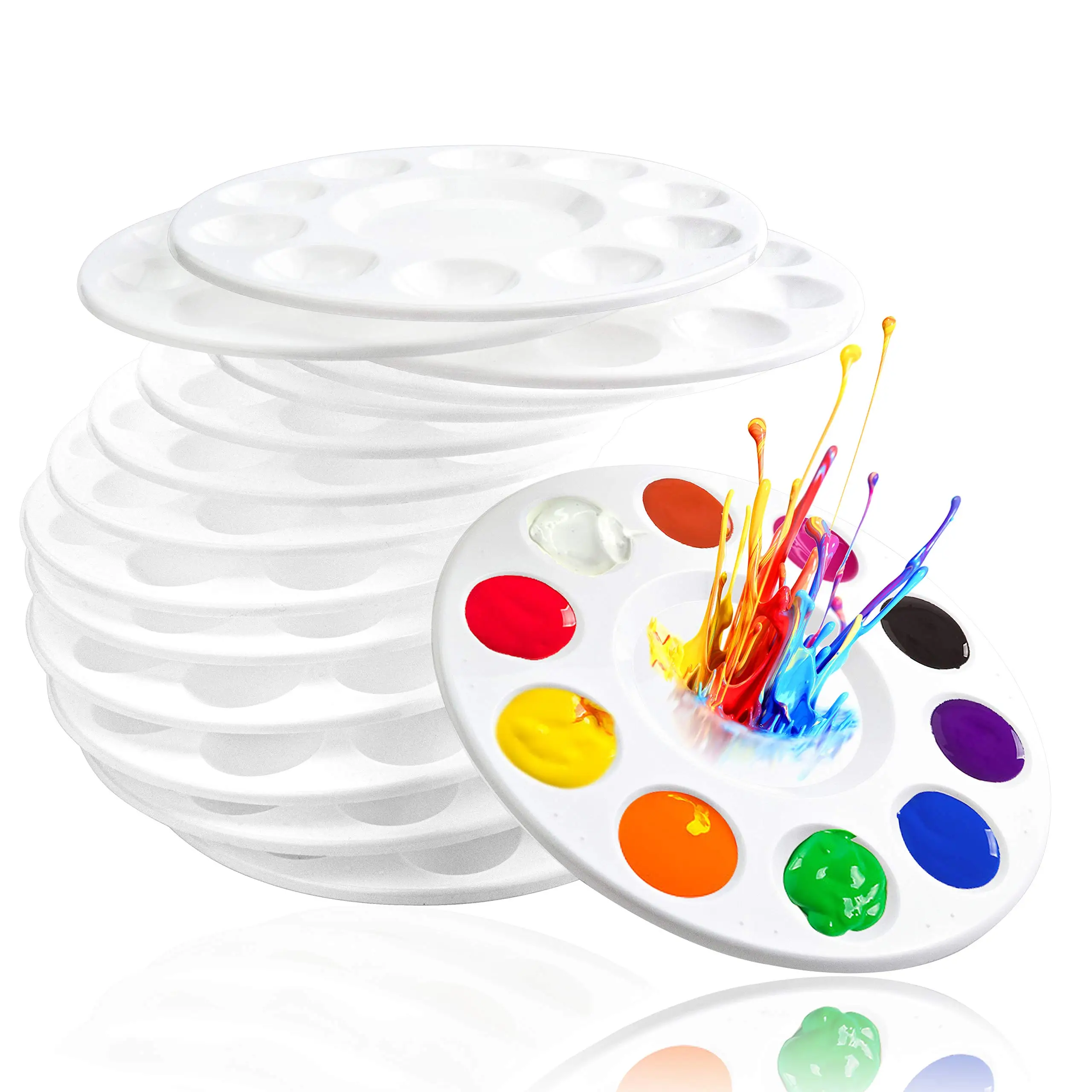 Custom Paint Palette Cheap 10 Wells Acrylic Oil Watercolor Round Watercolour White Plastic Artist supplies Paint Palette