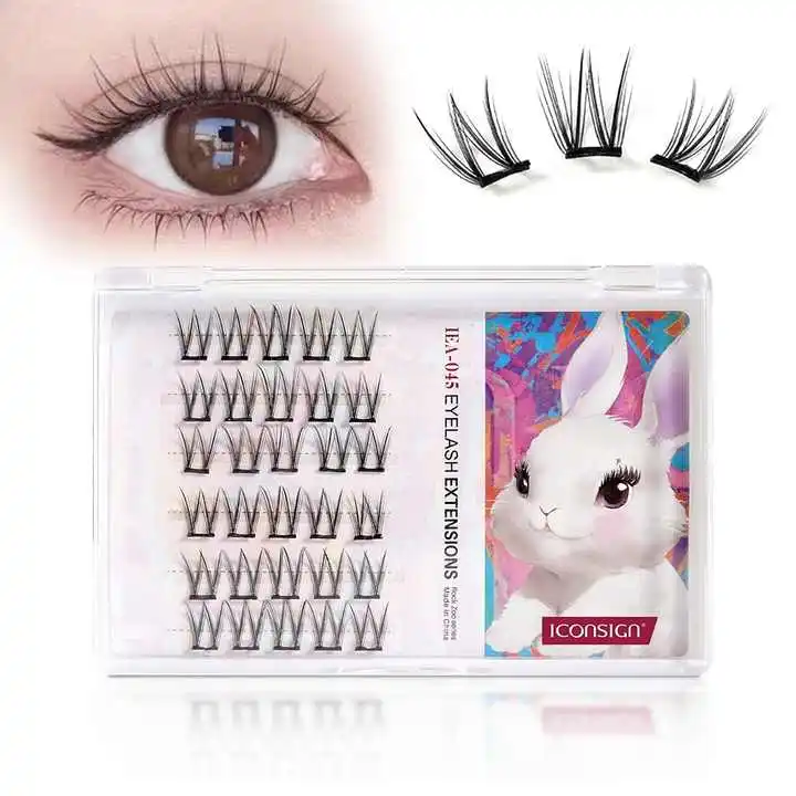 ICONSIGN best private label Silk eyelash cluster extensions D curl Pre cut segment DIY lash extension Kit
