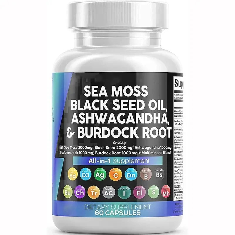 Оптовая продажа Лидер продаж Seamoss Ashwagandha куркума bladderwack йод хлорофилл ACV масло из черного мха