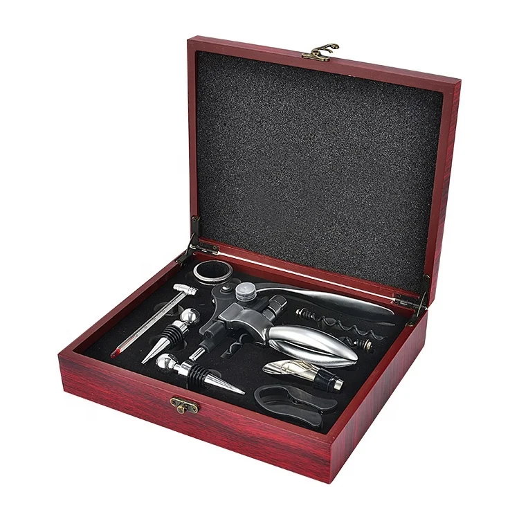 9pcs Wooden Box Rabbit Wine Opener Set Zinc Alloy Lever Style Corkscrew Deluxe Wine Bottle Corkscrew Set